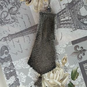 GERMAN SILVER VICTORIAN ART NOUVEAU chatelain purse SAPPHIRE CLASP